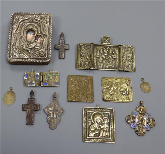 A group of Russian or Continental brass and metal icons, 19th/20th century
